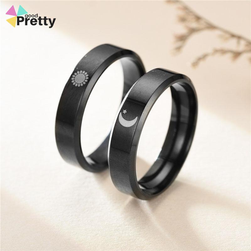 Simple Moon Sun Couple Trendy Wide Love Rings Hadiah Indah untuk Pacar Pacar di Hari Valentine - PD