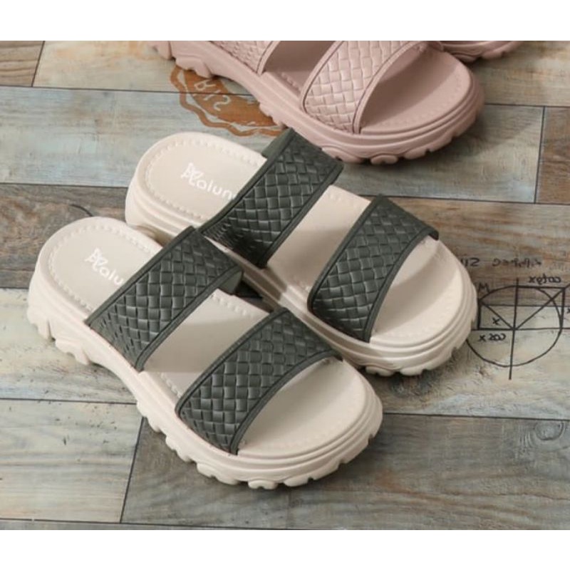 SANDAL WANITA IMPORT SLOP BAN 2 TERBARU SANDAL WEDGES PEREMPUAN EMPUK TRENDY KEKINIAN