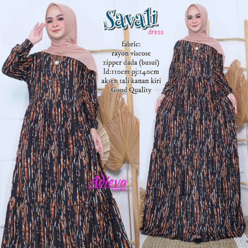 Gamis Motif Savali Dress Original Adieva Mat Rayon Viscose