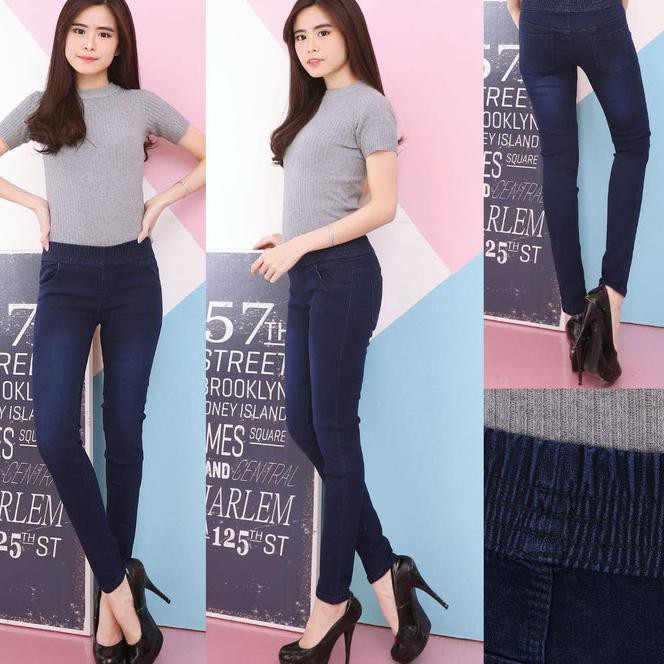 ix7v celana legging jeans wanita / celana pinggang karet wanita - 27, hitam r9jk