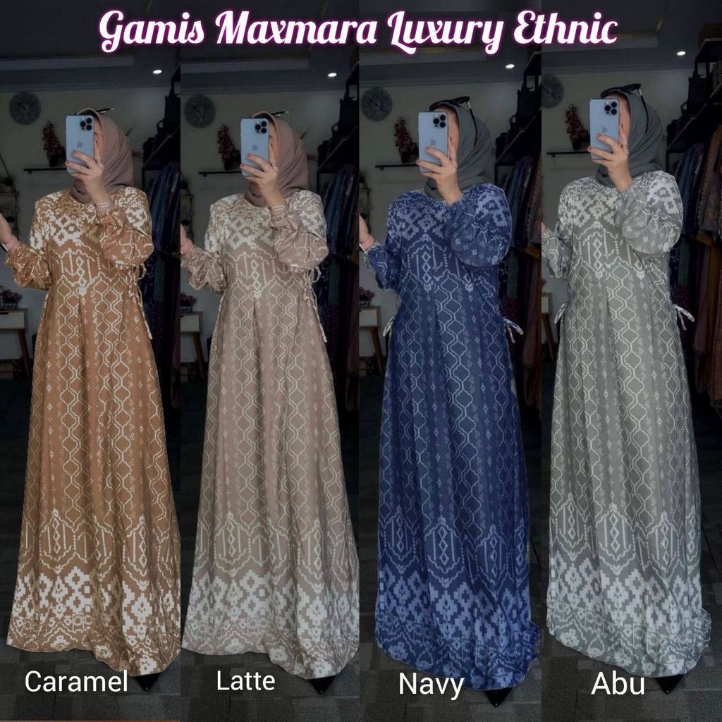 Maxmara Lux Ethnic  - Gamis Terbaru Maxmara Lux  Premium Dress Wanita Lengan Panjang Maxi Dress Kekinian LD 110 cm