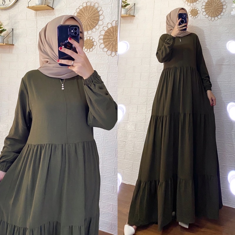 Gamis Polos Bella, Bahan Crinkle airflow Premium Dailydress