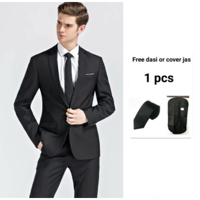 Setelan jas pria jet black premium bonus cover jas