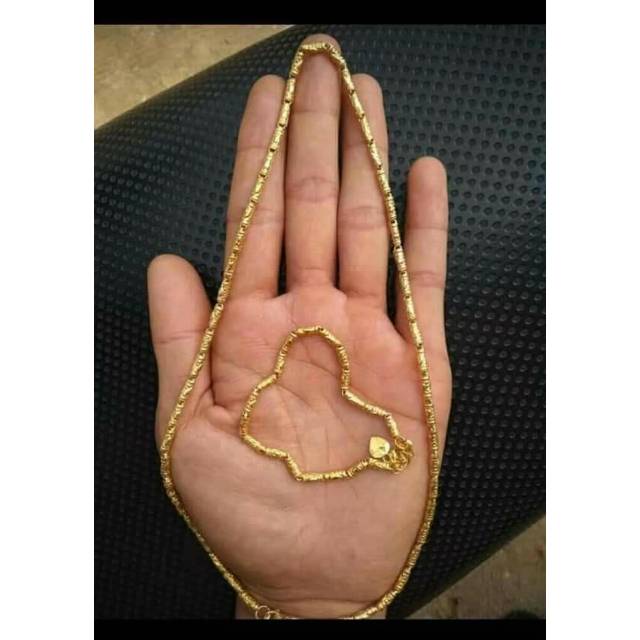 Set, kalung dan gelang bambu lapis emas 24karat dan kristal, di jamin warna emas ORI