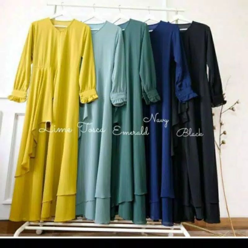 Gamis Polos Layer Ceruty Babydoll Tangan Rempel