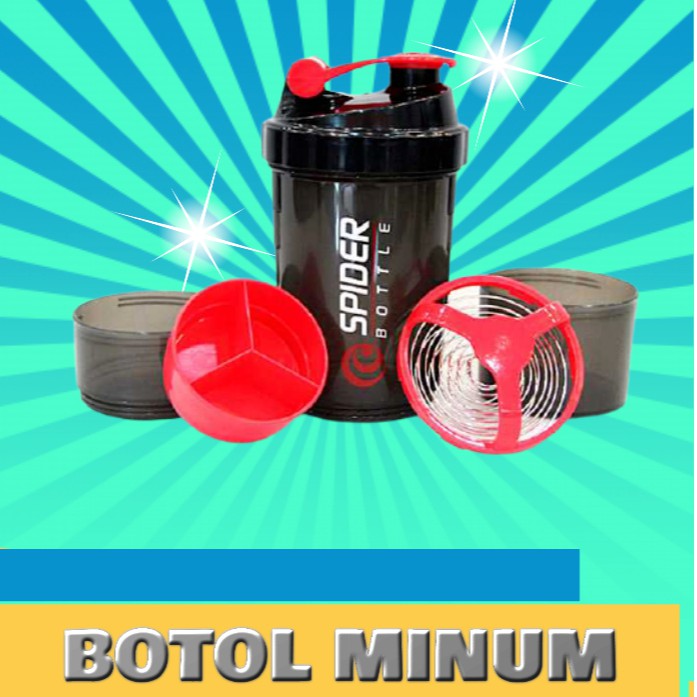 GS8 Botol Minum Shaker-Spider Bottle Botol Minum Gliter Gym Sport Sedotan Sepeda Spider Whey Protein GYM Shaker 3 Part 50