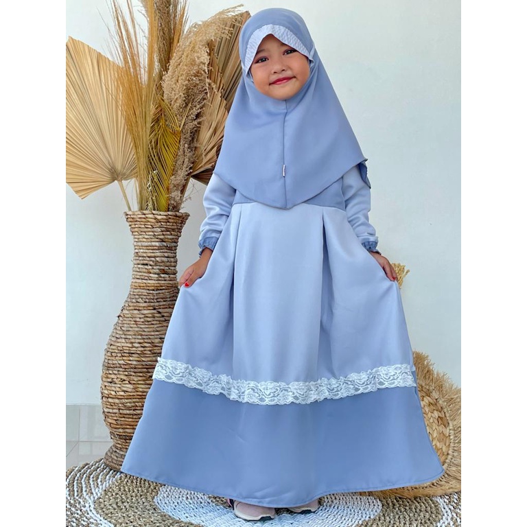 HAURA Baju Gamis Anak perempuan/ set kerudung/ gamis renda