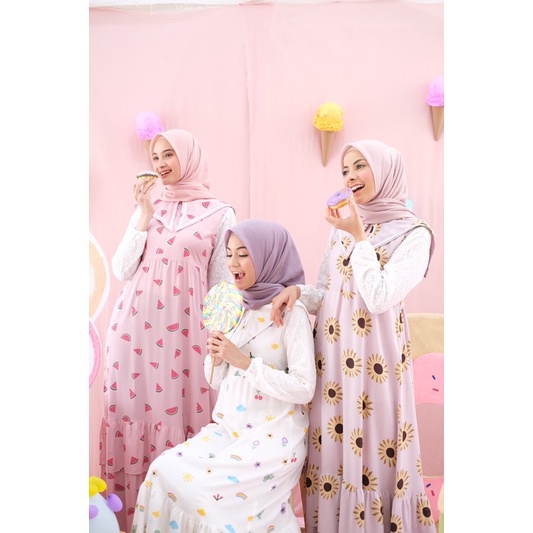 Ounadoutfit SWEETY DREES wanita motif lucu korea brokat halus busui / dress rayon motif / dress muslim gemes / homedress busui motif / outfit wanita muslim