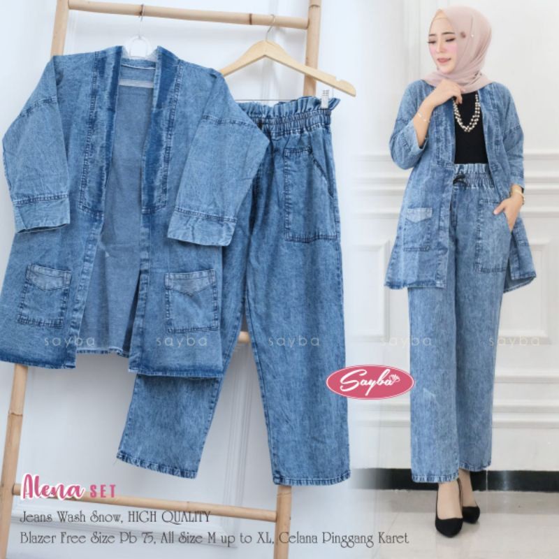 ONE SET CARDIGAN JEANS / SETELAN OUTER JEANS FASHION WANITA TERBARU