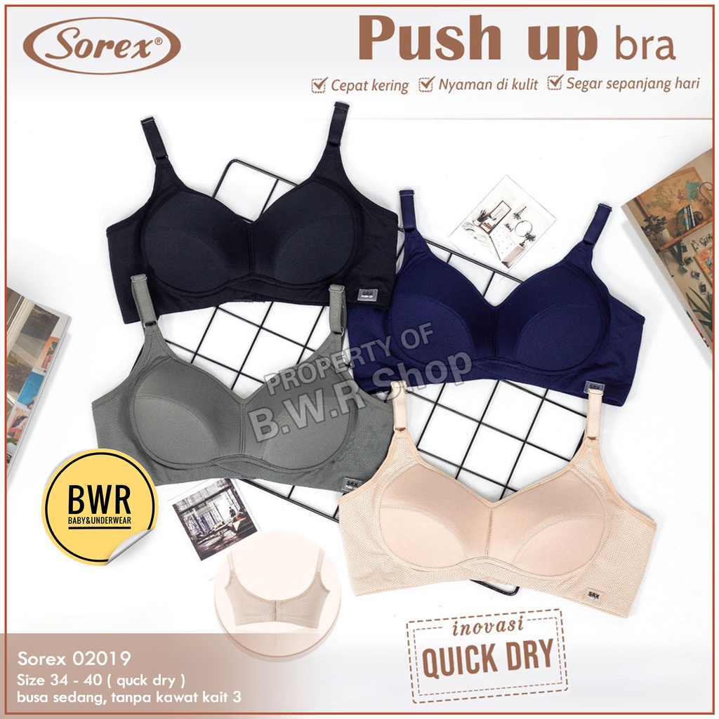 BH Sorex Quick Dry 02019 / Bra Sorex Push Up Busa Sedang Tanpa Kawat Penyangga Kait 3 Pilih Warna | Bwr