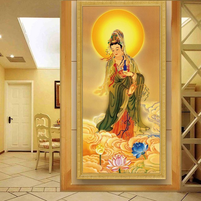 DIY Diamond Painting Full Dewa kwan yim berdiri di langit  60×115 cm D802