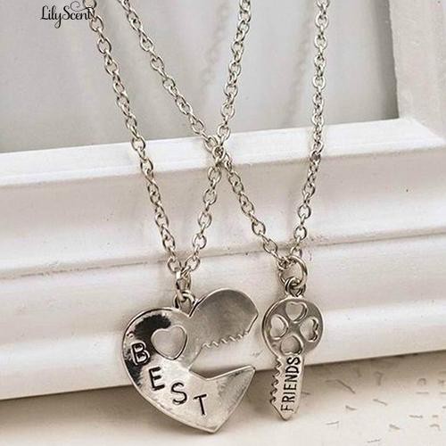 2 Pcs / Set Cinta Hati Kunci Surat BFF Best Friend Diukir Kalung Hadiah