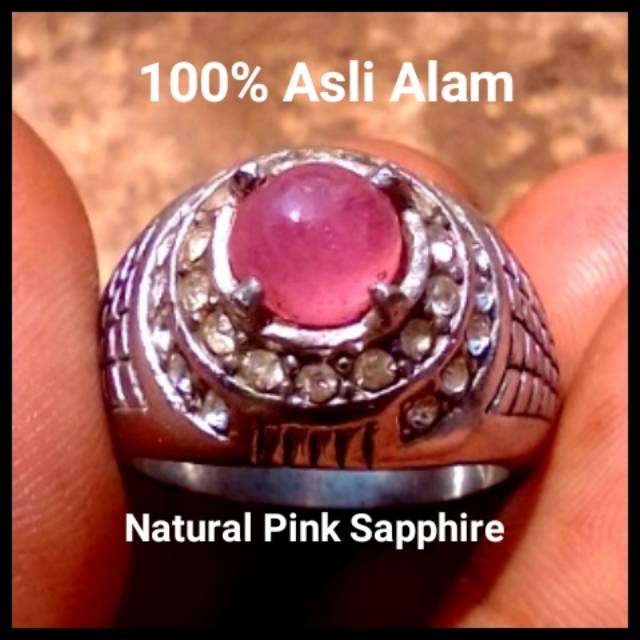 Cincin Batu Mulia Safir Natural Pink Sapphire 100% Asli Alam Super Mulus Ring Titanium Uk 20