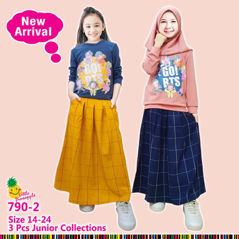 (9-13thn)Little Pineapple 790-2 Setelan Rok Hijab BTS Anak Setelan Anak