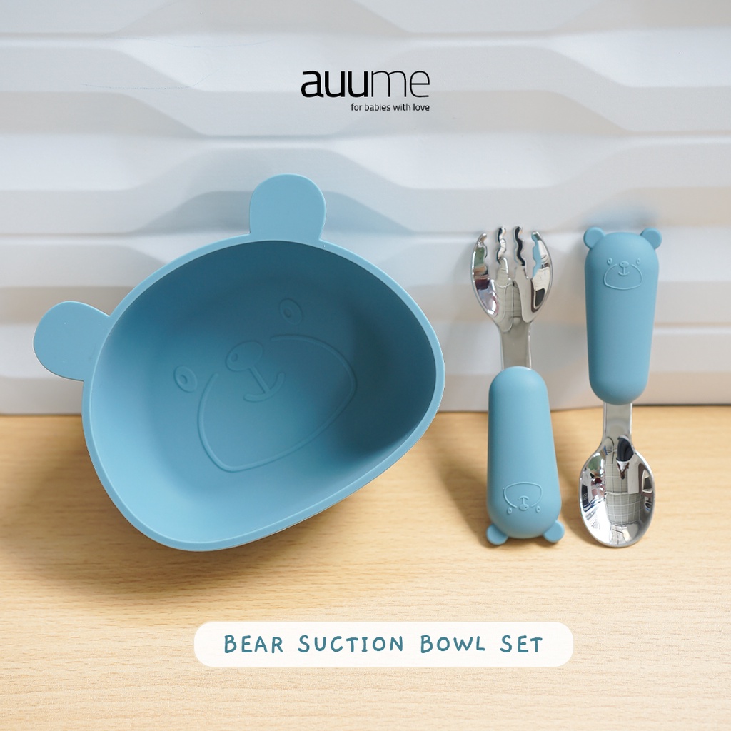 Auume - Premium Bear Silicone Baby Suction Bowl Set Mangkok Bayi Sendok Garpu