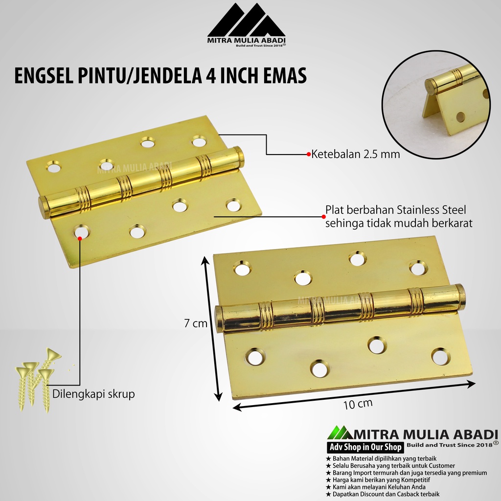 ENGSEL PINTU TEBAL GOLD 4&quot;