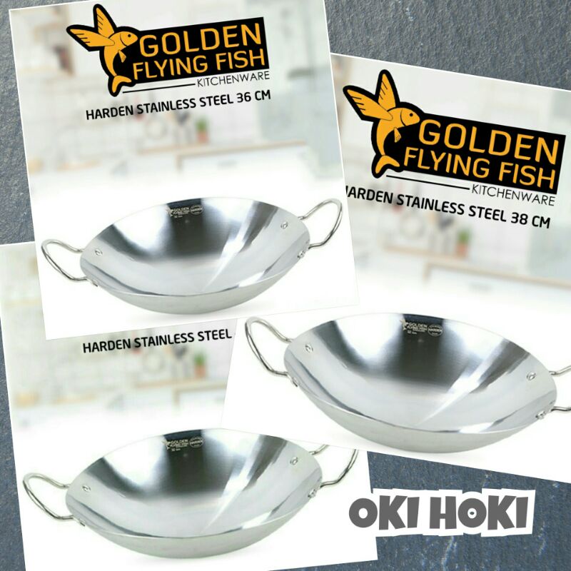 [COD]a c √Golden Flying Fish Harden Stainless Steel 36 cm 38 cm dan 40 cm wajan murah panci murah te