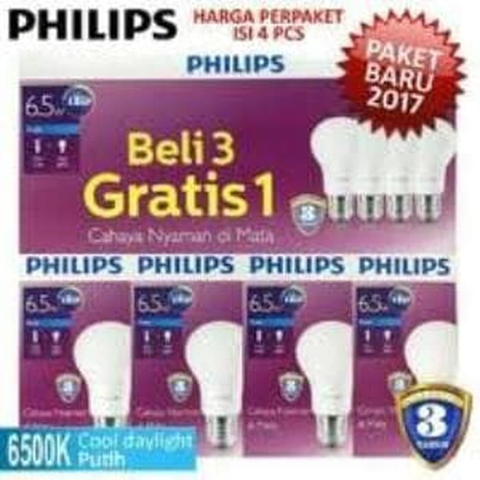 Paket Philip Harga satuan Philips Lampu LED 6.5 Watt 4 IN 1/Lampu LED ***
