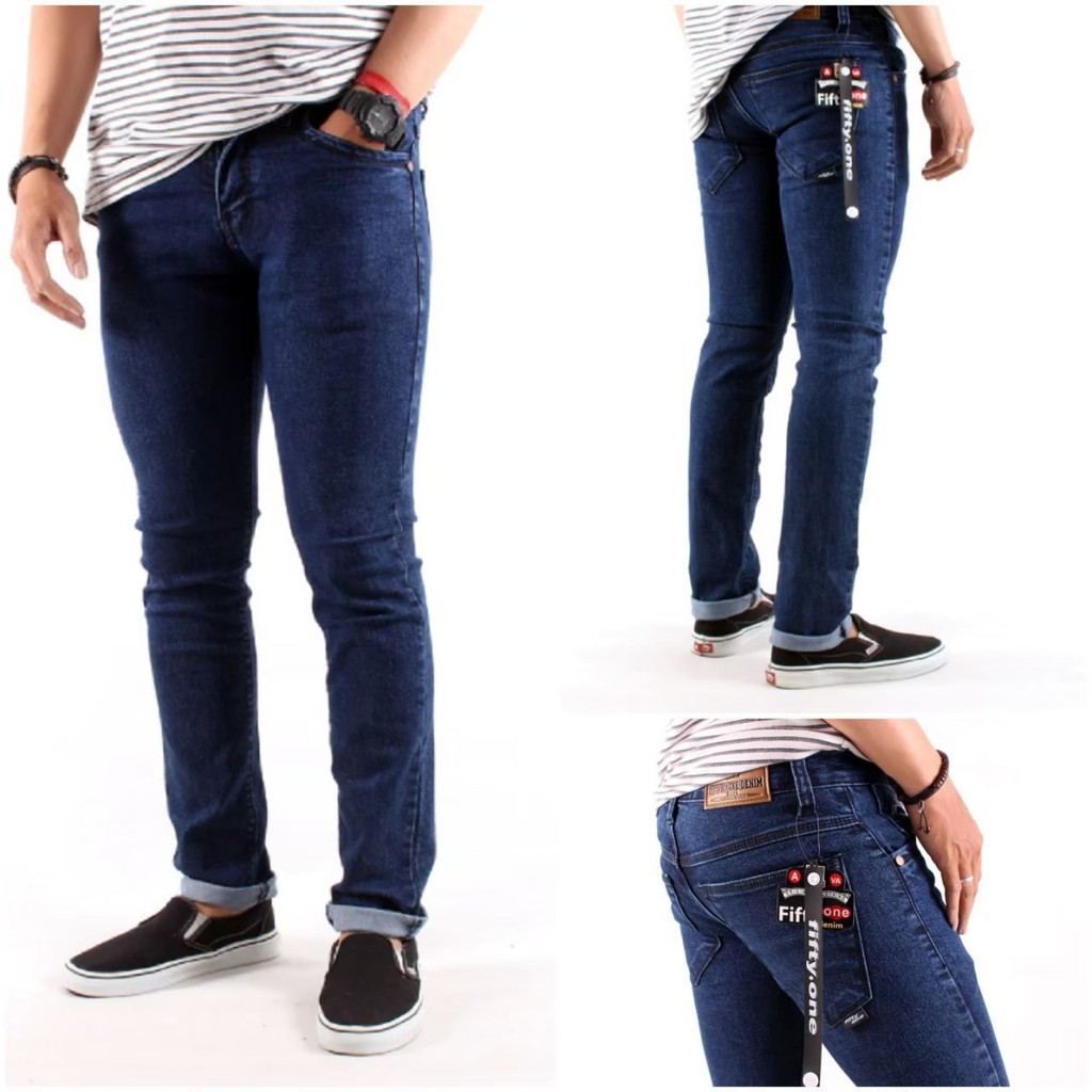 Terlaris ! Celana jeans denim panjang pria reguler slimfit distro original FIFTY ONE DENIM