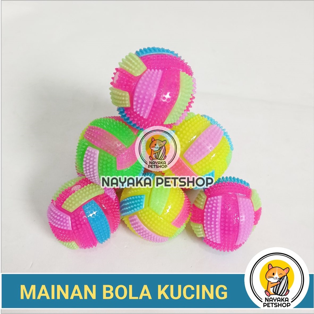 Mainan Bola Kucing Nyala Karet Hewan Gigit Bunyi