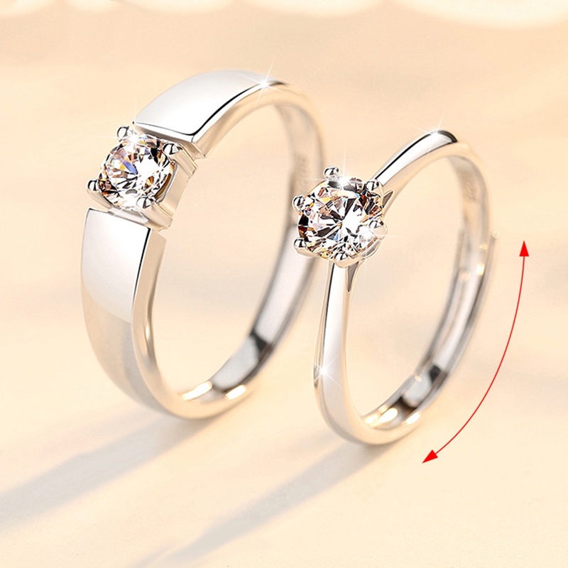 2pcs Cincin Kristal Zircon Warna Silver Untuk Pria Dan Wanita