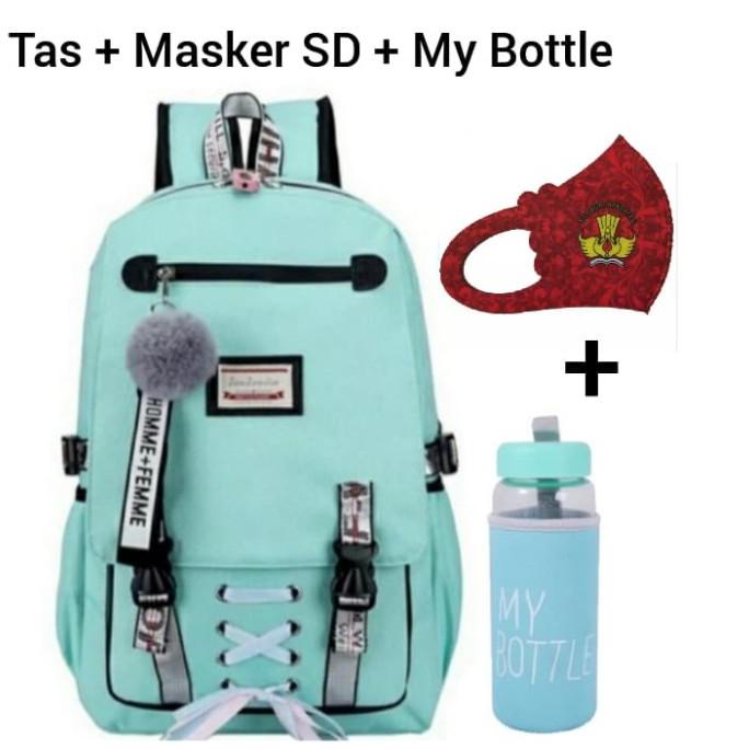 BAGU5 TAS SEKOLAH ANAK PEREMPUAN TAS WANITA TAS SD PLUS MASKER DAN MY BOTTLE #C: