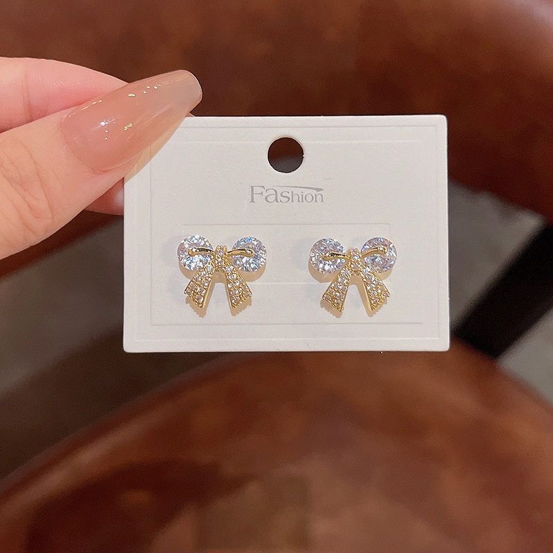 Anting Tusuk Sterling silver 925 Desain Pita Hias Zircon Untuk Wanita