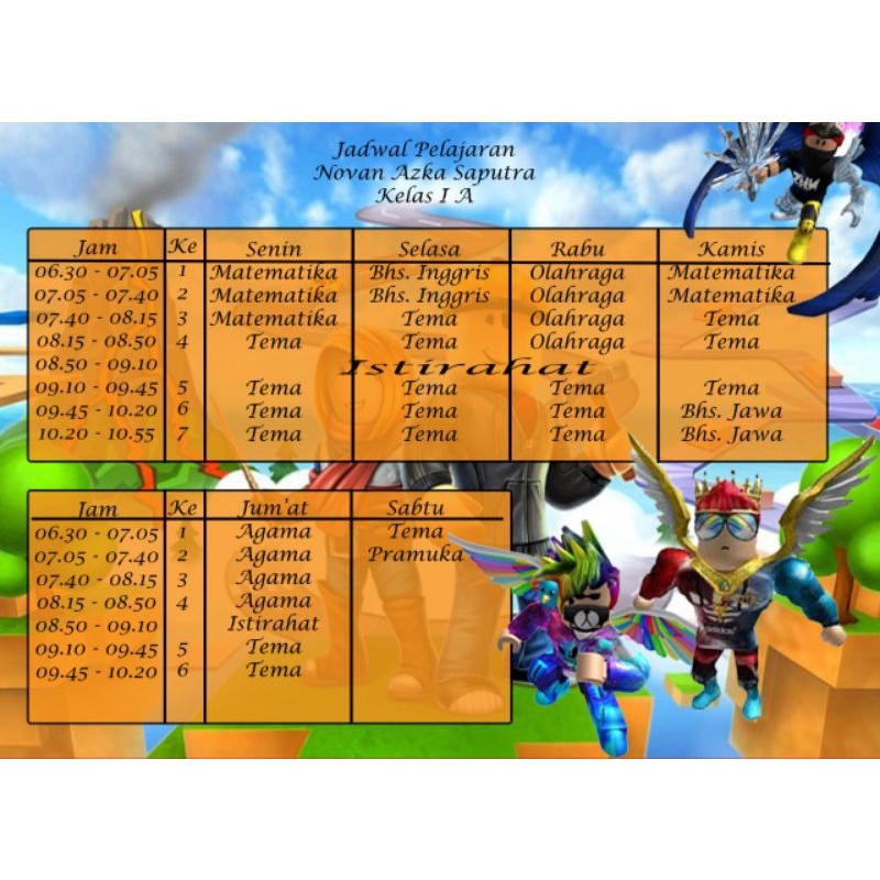 

Jadwal Pelajaran sesuai karakter kesukaan