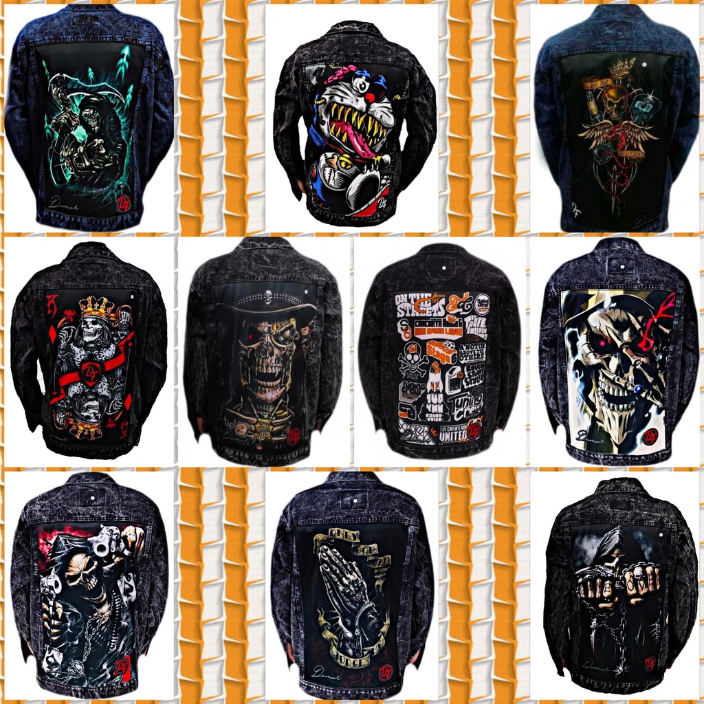 jaket jeans pria terbaru 2022 bergambar DORAEMON HITAM /jaket pria printing/ jaket jeans pria bergambar terbaru/ jaket pria keren/ jaket pria denim jeans bergambar belakang