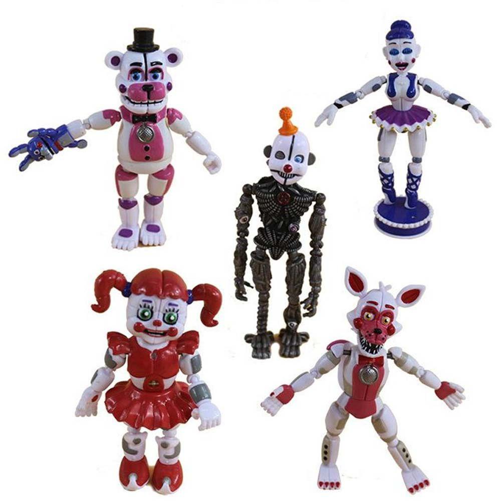 Lanfy Lima Malam Di Hadiah Mainan Freddy FNAF Nightmare 5pcs/set Dekorasi Mobil Chica Bonnie Anime Peripheral Rabbit Model Koleksi