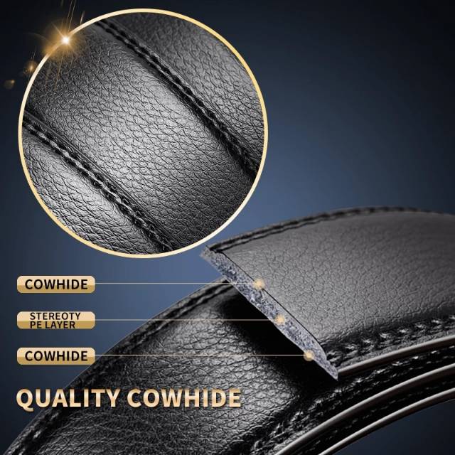 [KULIT PREMIUM] Ikat Pinggang Kulit Premium  Genuine Leather Belts Men Automatic Xaviere Silver