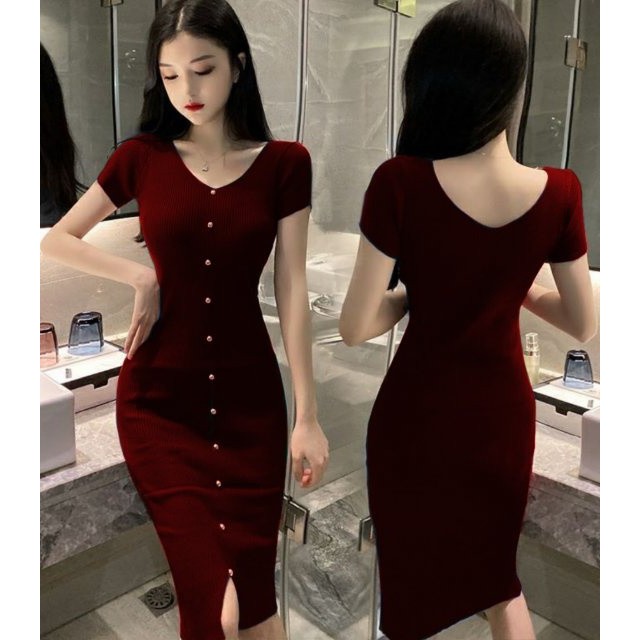 Dress rajut bodycon wanita terbaru DRESS EMMY RAJUT gaun wanita Korea style kekinian ns