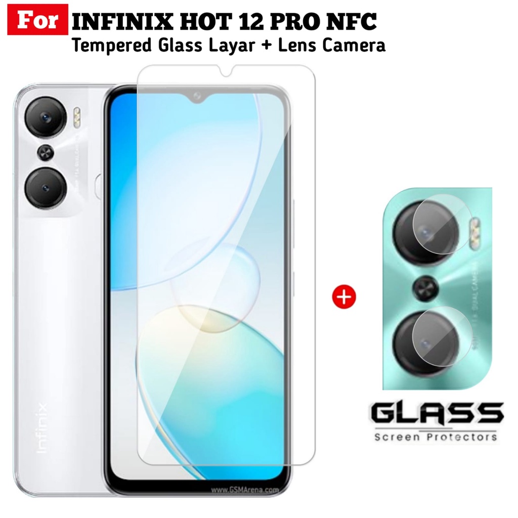 Paket Tempered glass Infinix Hot 12 Pro NFC Anti Gores Layar Clear FREE Lens Camera Back Handphone