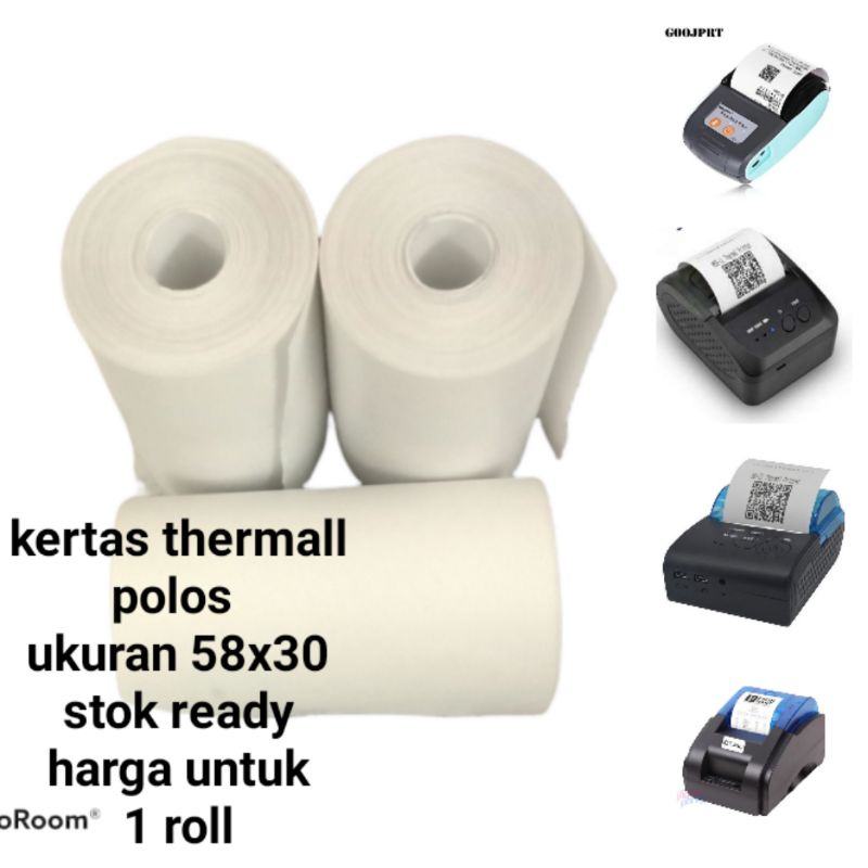 

Kertas thermal 57x30/58x30 untuk mesin print bluetooth.di jamin original