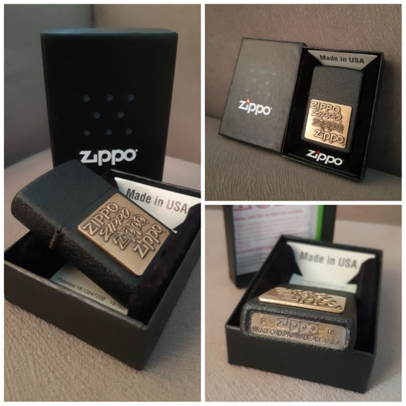 Zippo 362 Black Crackle Pewter Emblem Brass