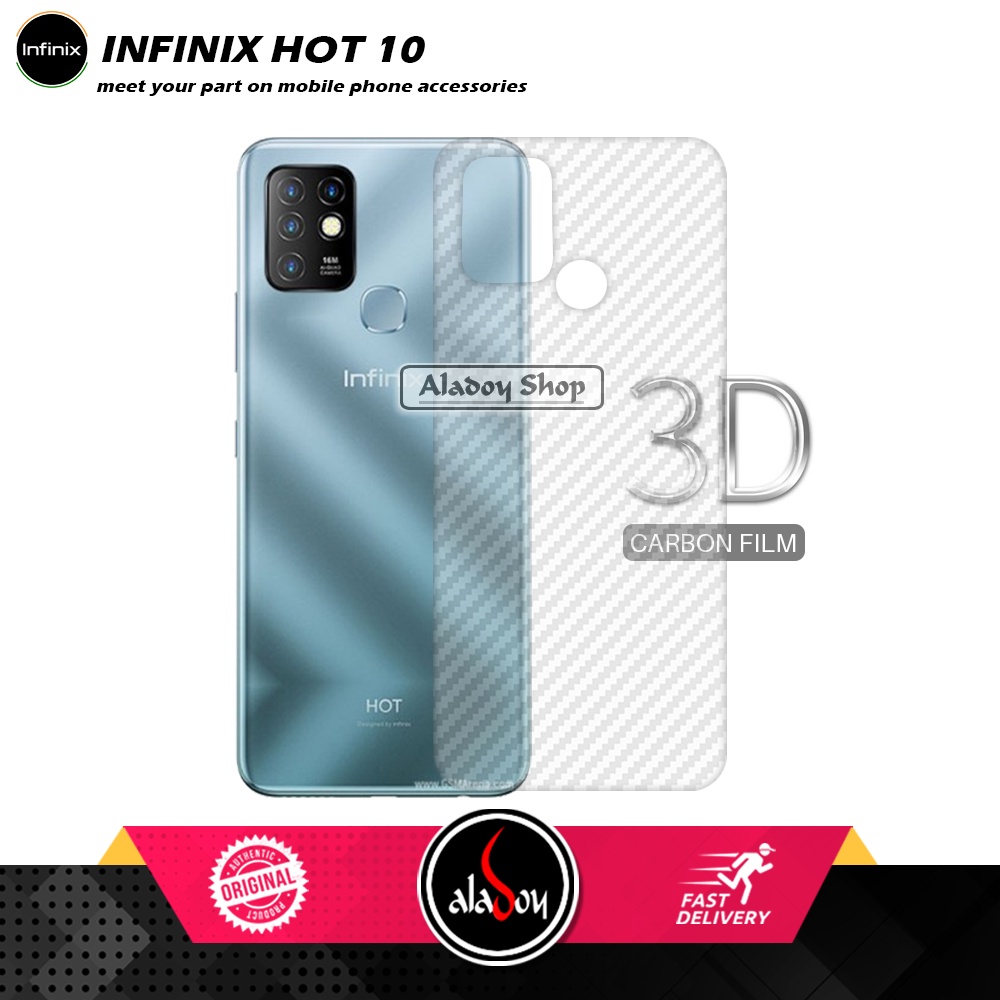 PAKET 3 IN 1 Tempered Glass Layar Infinix Hot 10 Free Tempered Glass Layar dan Skin carbon