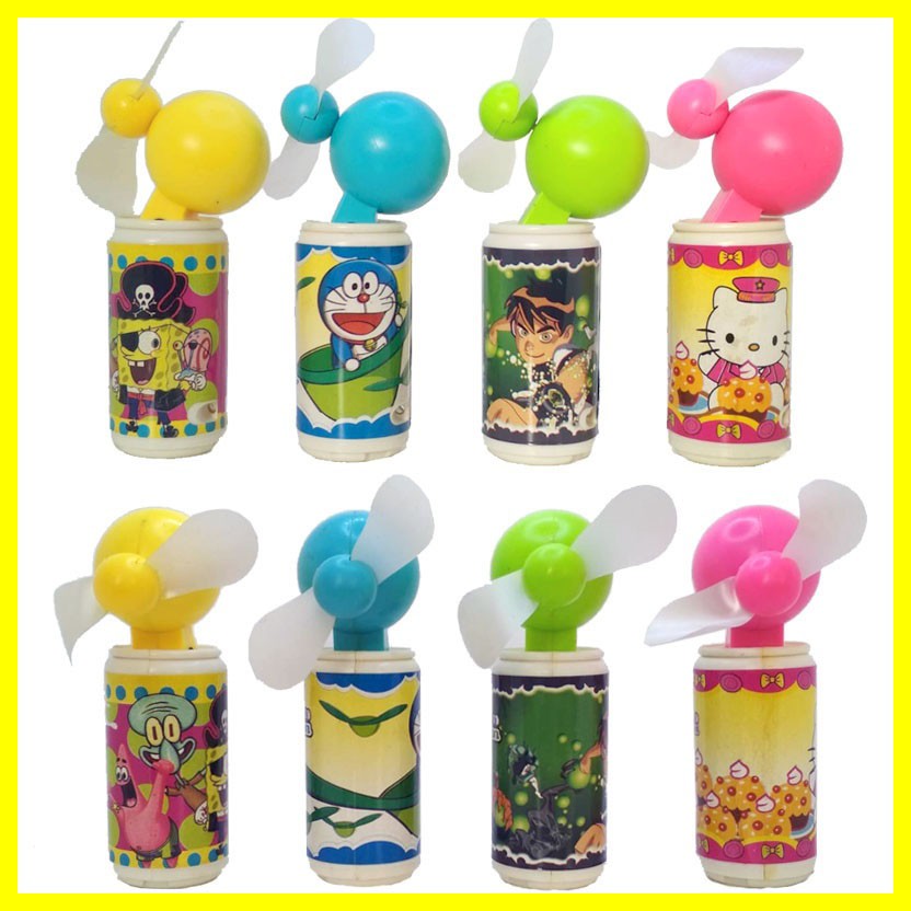 Mainan Kipas Angin Kecil Mini Fan Tangan Dompet Saku Portable Genggam Baterai Karakter Unik Bulat