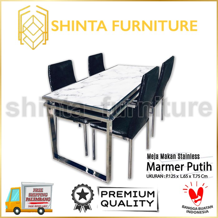 Set Meja Makan Batu Marmer Meja Makan Stainless Stell Modern Putih