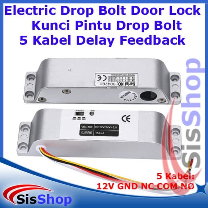 ELECTRIC DROP BOLT DOOR LOCK KUNCI PINTU KAYU BESI 5 KABEL FEEDBACK