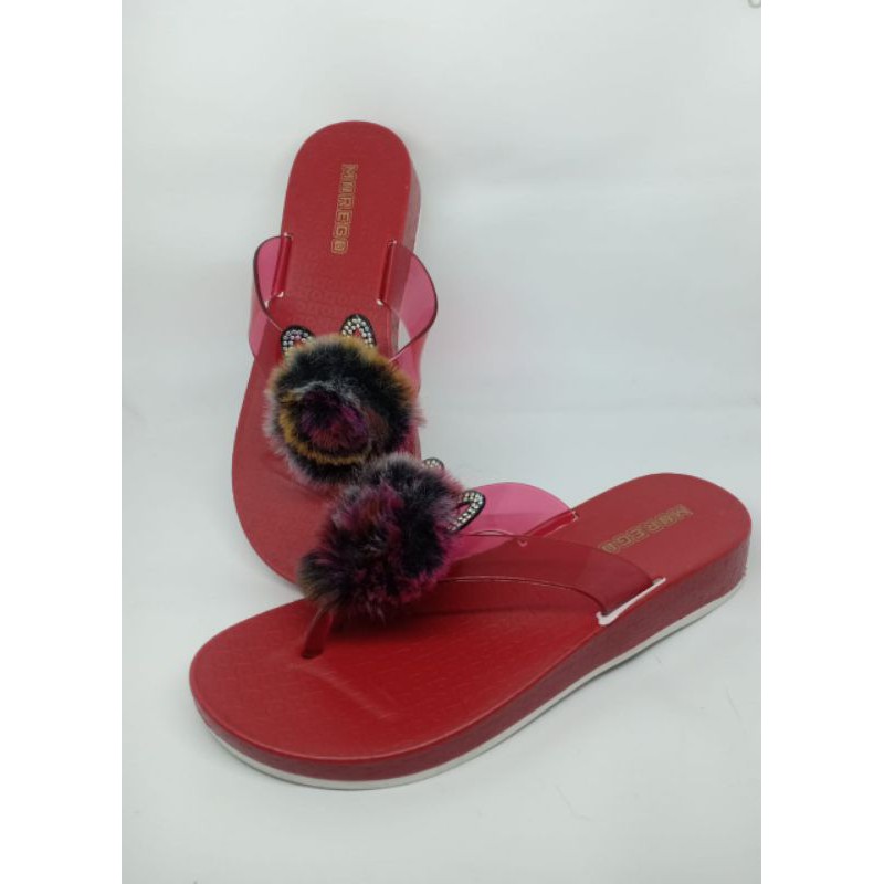 Morego sandal wanita dewasa aplikasi bulu kucing