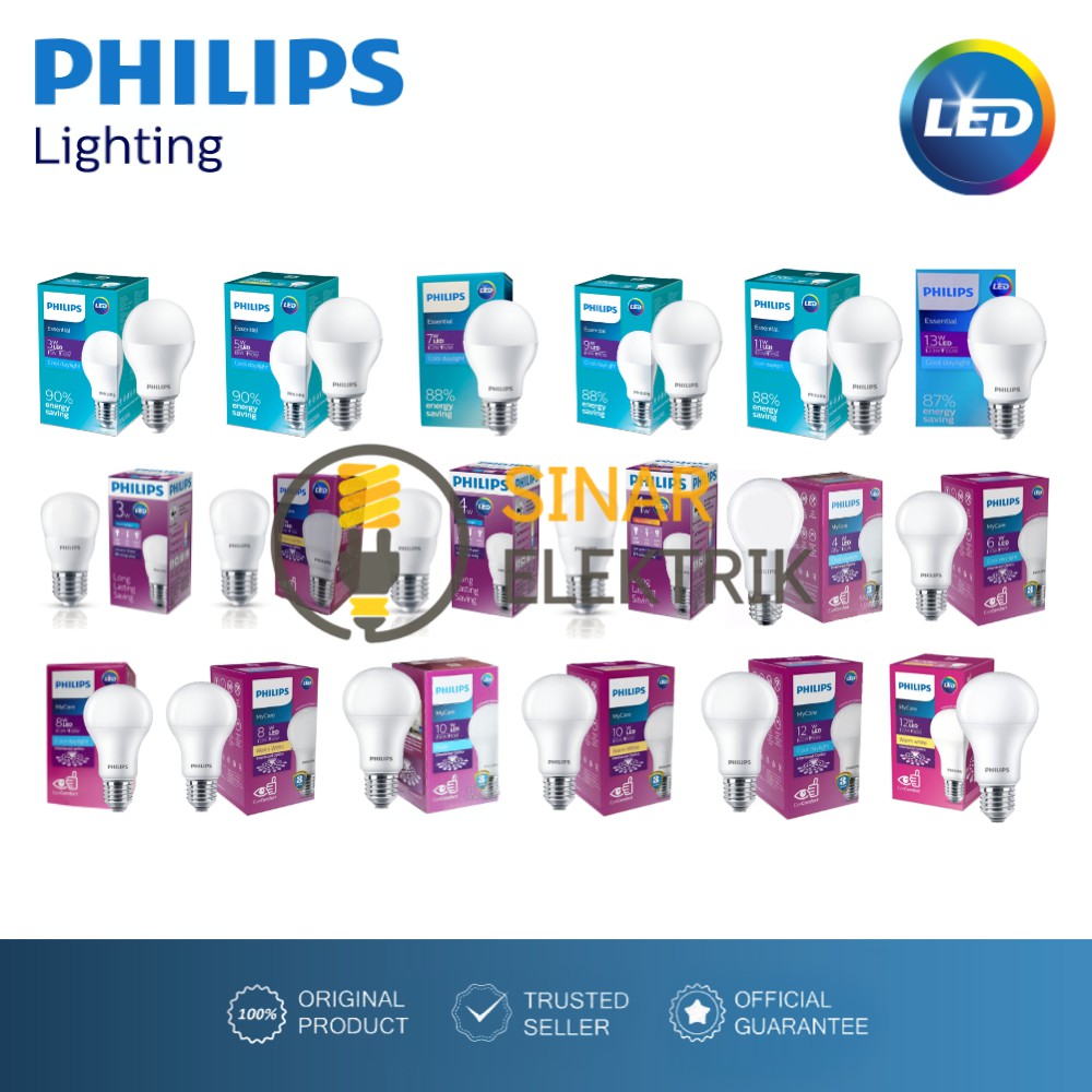 Lampu Philips LED Bulb MyCare Essential 3W 4W 5W 6W 7W 8W 9W 10W 11W 12W 13W W Watt Putih Kuning