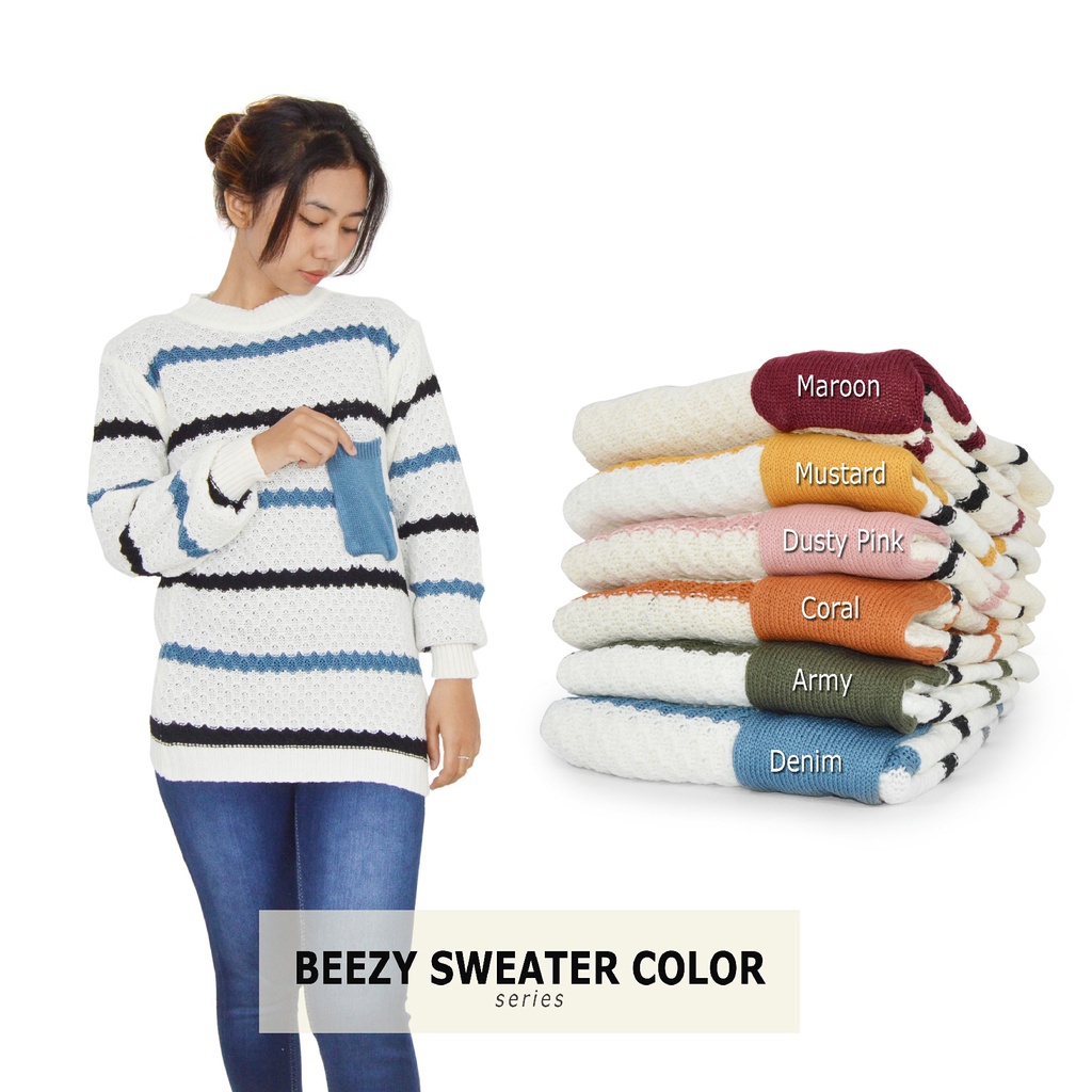 BEEZY COLOUR SWEATER / sweater rajut wanita kekinian / sweater rajut tribal / fashion kekinian