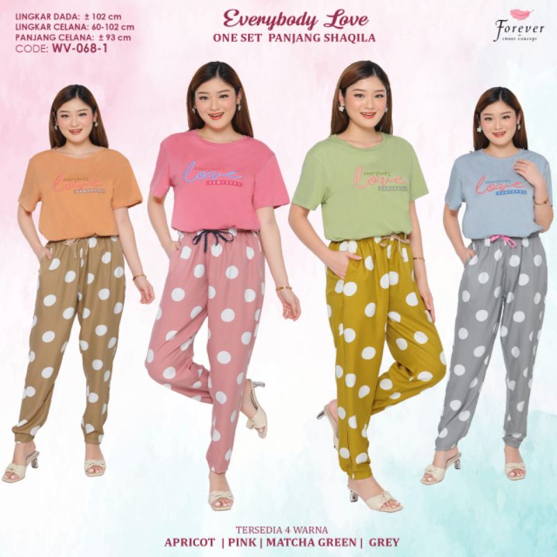 Oneset Piyama Babydoll REGULAR - Tangan Pendek Celana Panjang Motif Geser Black Label | Forever Swee