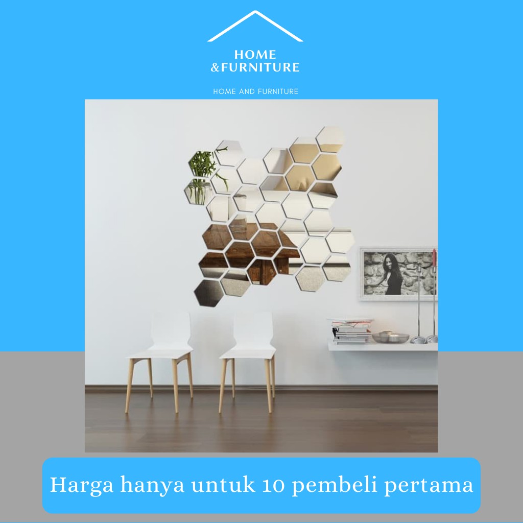 Kaca cermin acrylic Hexagonal hiasan dekorasi dinding import