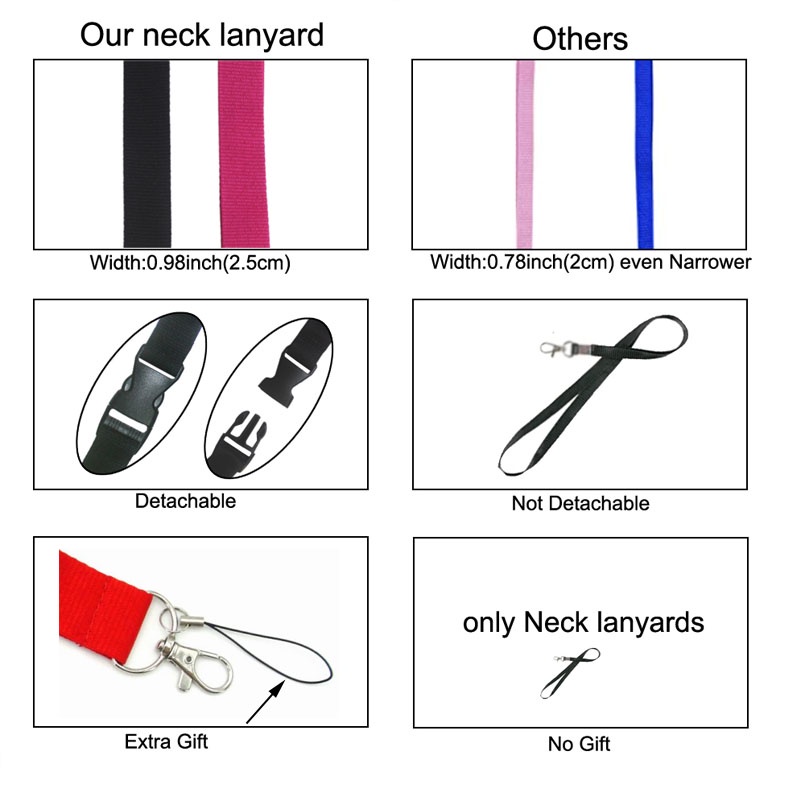 (5 Warna) Tali Lanyard Leher Bahan Nilon Anti Jatuh Untuk Gantungan Kunci / Kamera / Kartu ID / Handphone