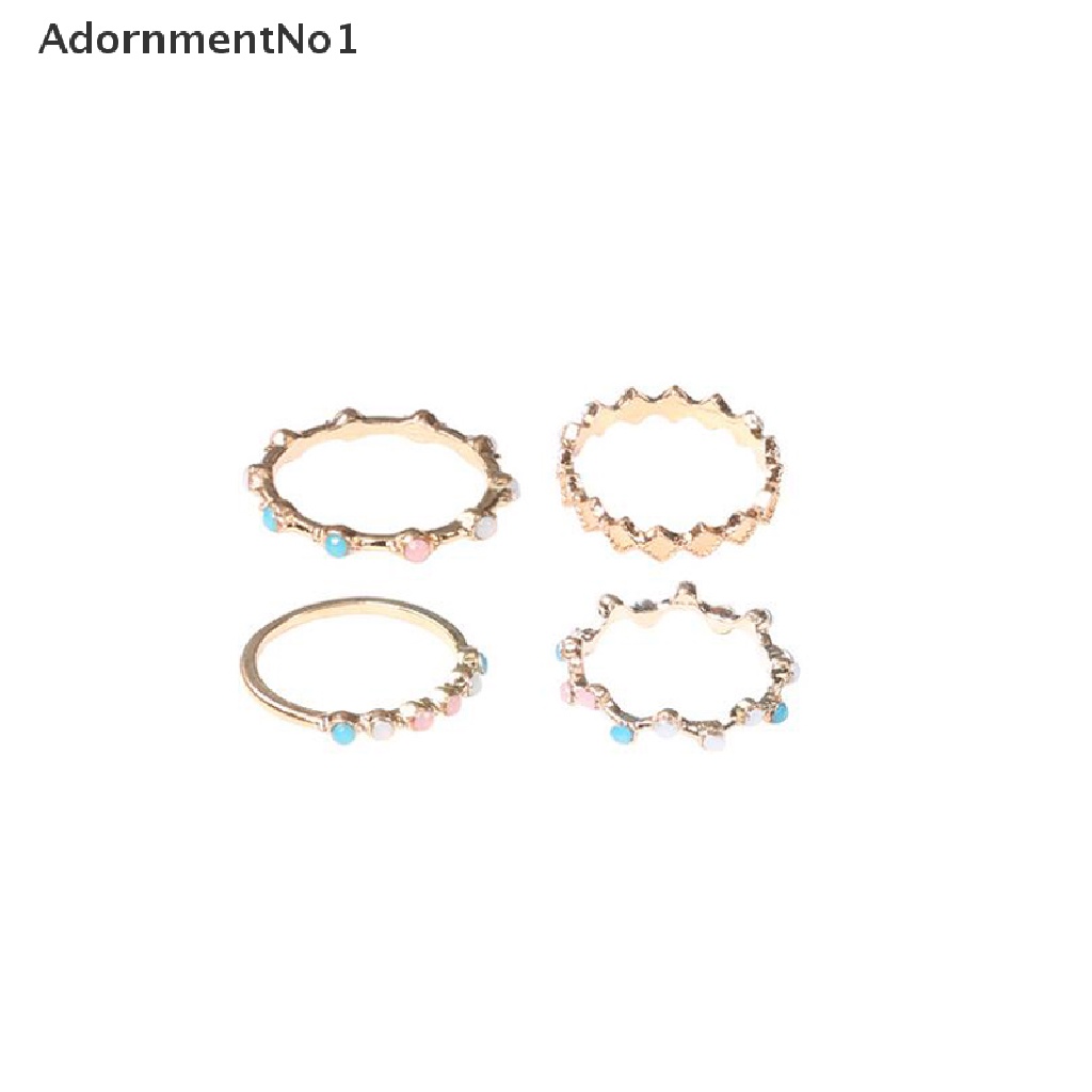 (AdornmentNo1) 4pcs / Set Cincin Gaya Bohemia Aksen Batu Kristal Warna-Warni Untuk Perhiasan Wanita