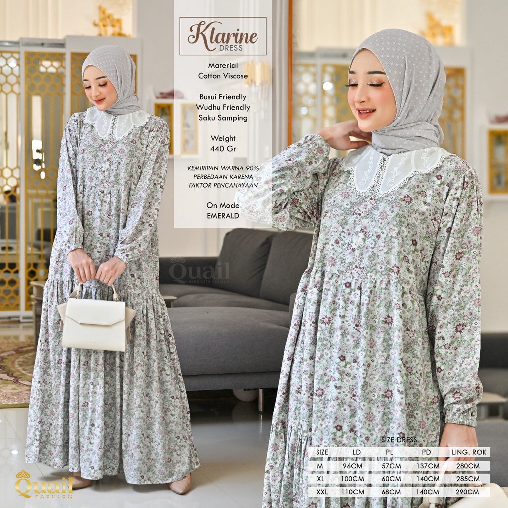 KLARINE Daily Dress Gamis Kerah ala korea Quail Hijab Bahan Katun Viscose Ori Murah