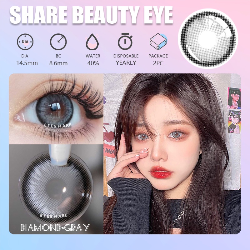 [★COD★]EYESHARE~DIAMOND Sepasang lensa kontak berwarna, diameter 14.5MM, kadar air 40% lensa mata soflen mata softlens soflens-GRAY-BROWN