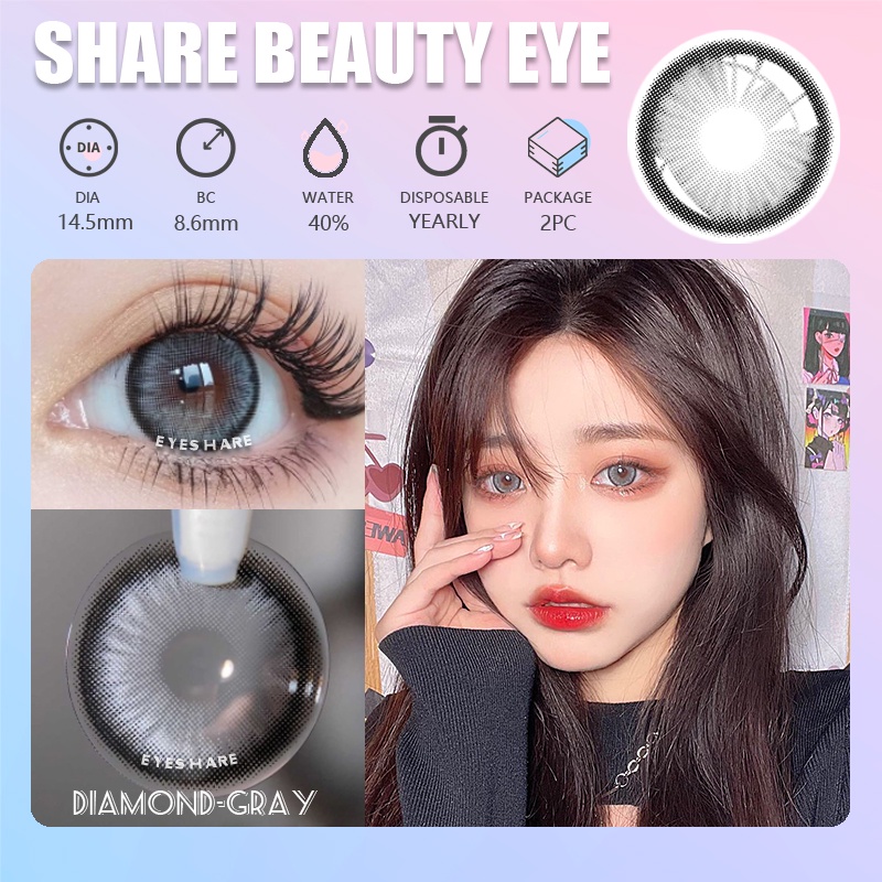 [★COD★]EYESHARE~DIAMOND Sepasang lensa kontak berwarna, diameter 14.5MM, kadar air 40% lensa mata soflen mata softlens soflens-GRAY-BROWN