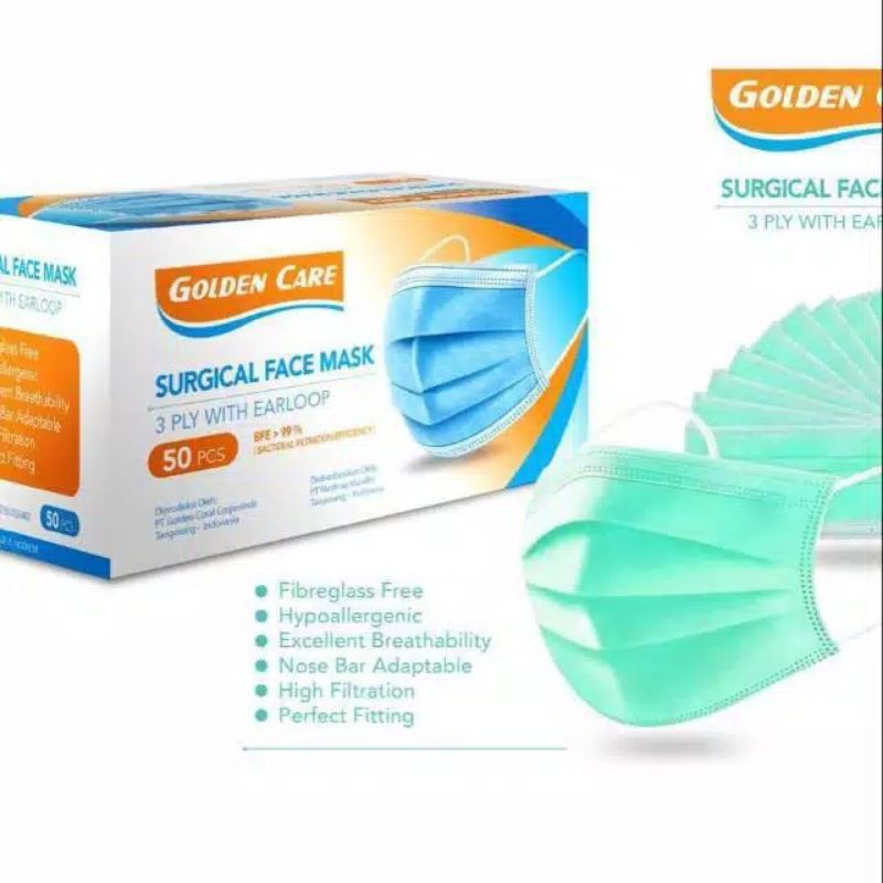 masker golden care 3 ply isi 50pcs